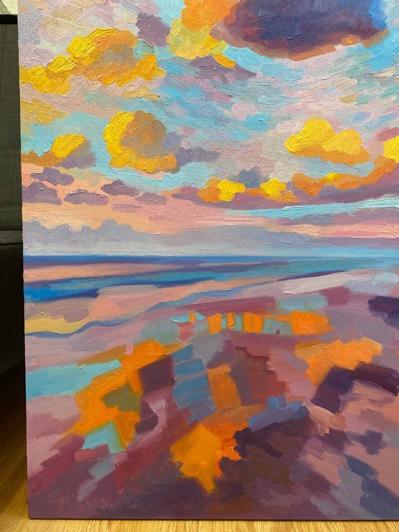 Reflections Original Oil Painting Beach art sea sky clouds abstract landscape