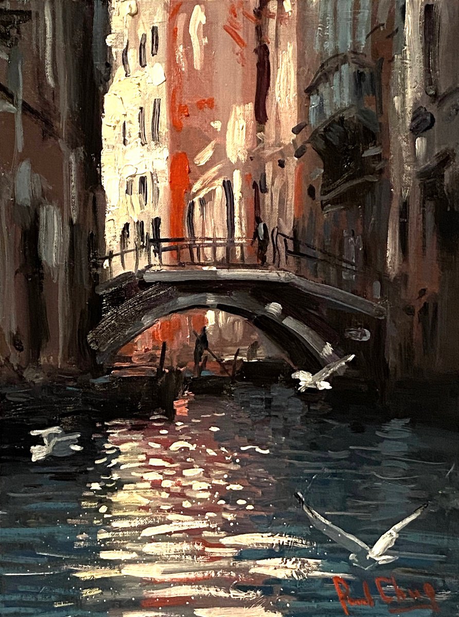 Sunset Venice Seagulls by Paul Cheng