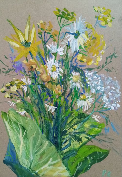 Last September flowers: Yellow, White and Green by Oxana Raduga