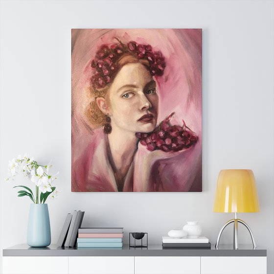 Red hair girl with grape
