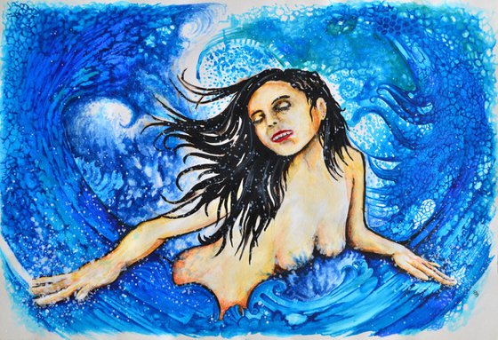 Feel The Dragon - Fantasy Female Nude Portrait Original Modern Painting Art