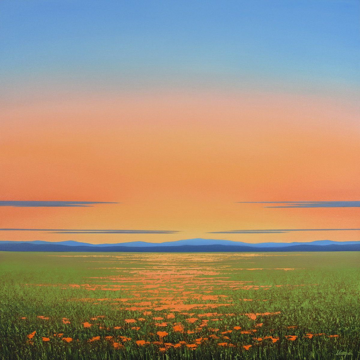 Impressionistic Landscape Oil Painting By Suzanne Vaughan, 30 X 30", Flower Field Meadow, Original Artwork