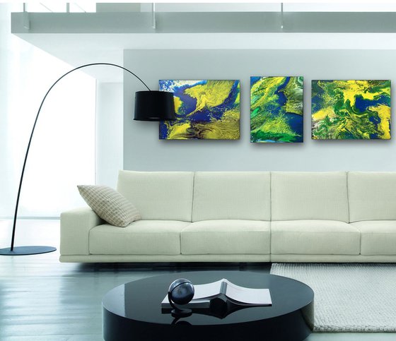 "Mother Earth Series" - SAVE OVER $100 + FREE WORLDWIDE SHIPPING - Original Triptych, Abstract PMS Acrylic Paintings Series