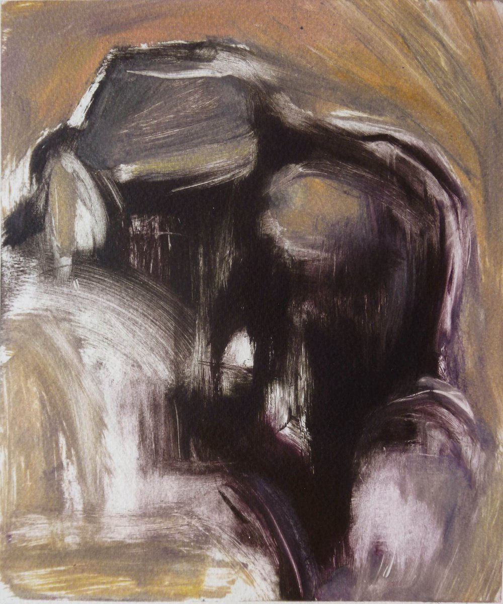 Expressive Portrait Print By Cynthia Gregorova, 8 X 9, Tandem (Over Horizont), Original Artwork