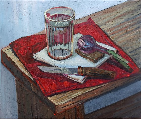 Vodka on red. Painting