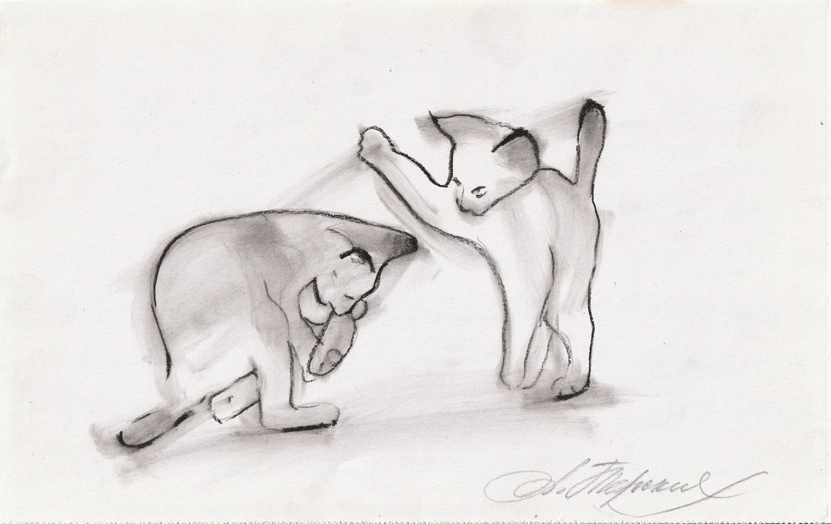 Animal Charcoal Drawing By Anastasia Terskih, 12 X 7, Game, Original Artwork