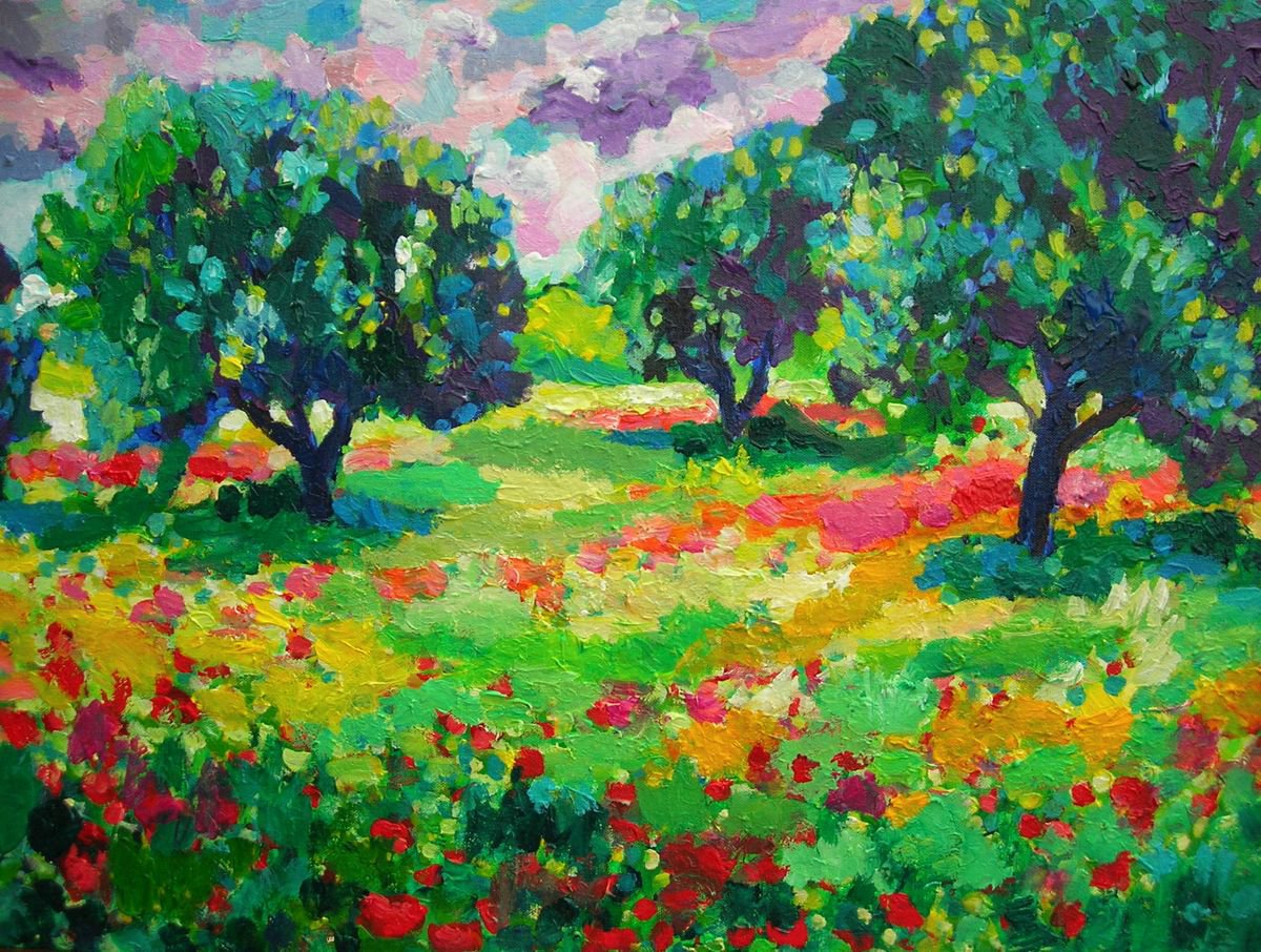  Purple Clouds Over Orchard By Maja Grecic, 24 X 18, Artwork For Sale On Artfinder