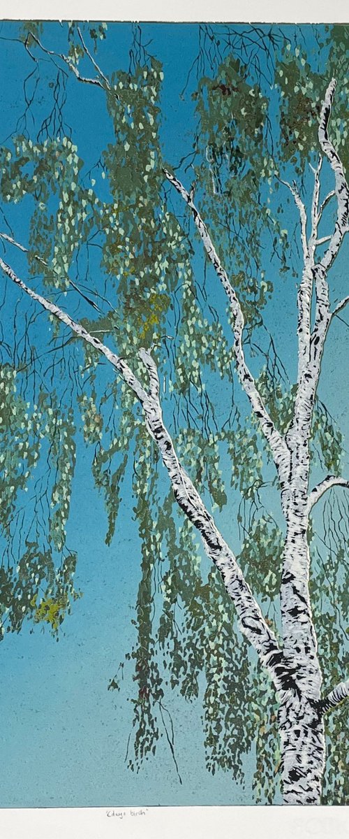 Birch Tree Linocut Print by C Staunton