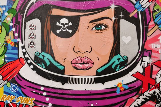 Purple Space Pirate 140cm x 100cm Textured Urban Pop Art