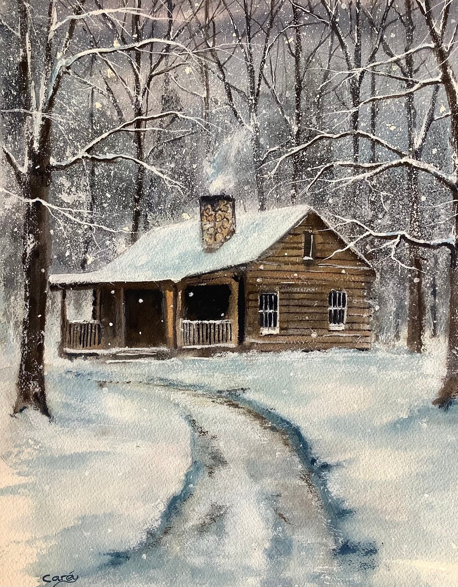 Impressionistic Landscape Watercolour By Darren Carey, 11 X 15, Winter