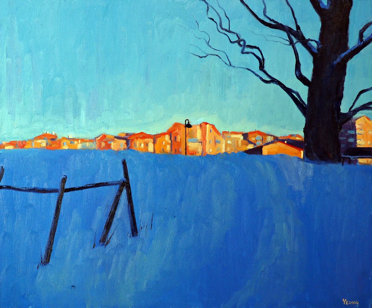 Impressionistic Landscape Oil Painting By Yuanyuan Liu, 26 X 21", Winter Landscape, Original Artwork