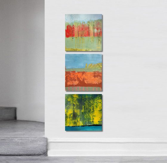 Abstract oil painting "Layers of nature 2", triptych, 3x 40/40 cm
