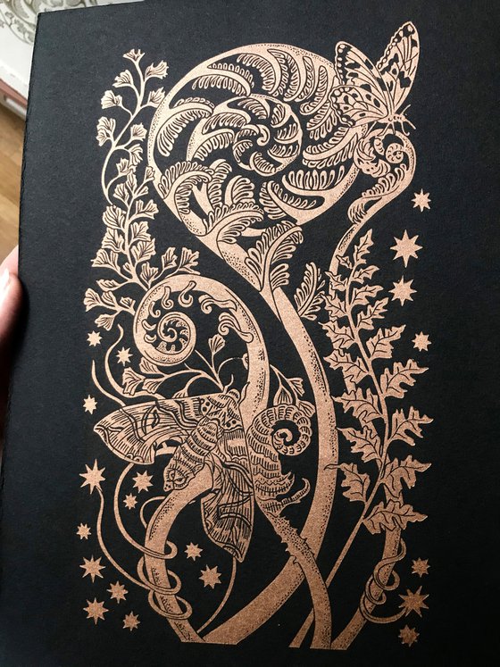 A Firework of Ferns linoprint, copper edition