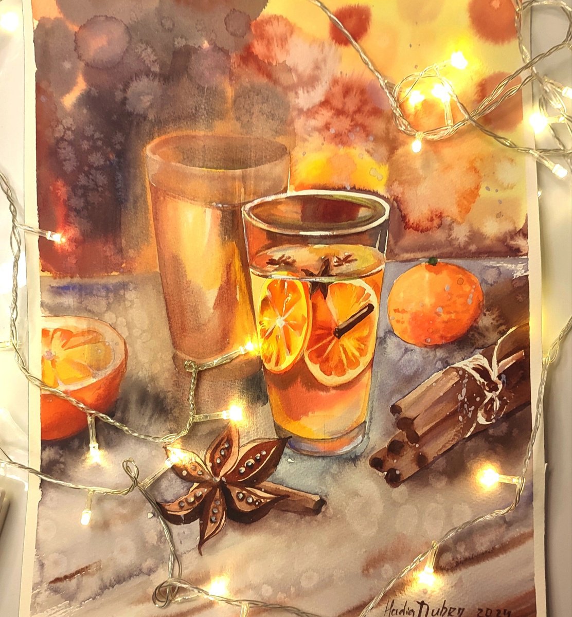 Impressionistic Still Life Watercolour By Nadiia Dubei, 12 X 16", Mulled Wine, Original Artwork