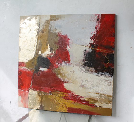 "Florid 2" Abstract red gold acrylic art