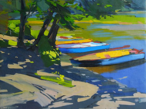 Plein air Oil Painting, " Boats "