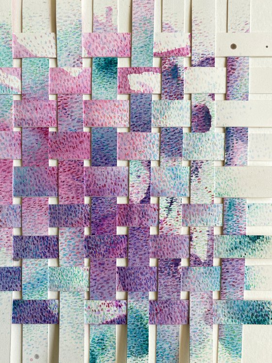 Paper weaving collage - Violet, blue and pink palette