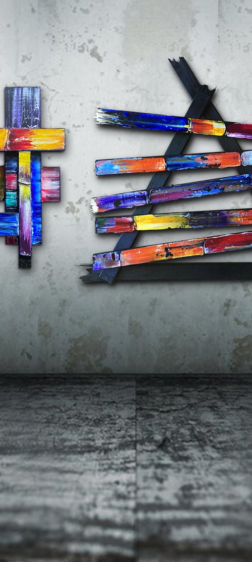 "Let Your Guard Down" - Save As A Series - Original PMS Mixed Media Sculptural Paintings On Reclaimed Wood - 54 x 28 inches by Preston M. Smith (PMS)