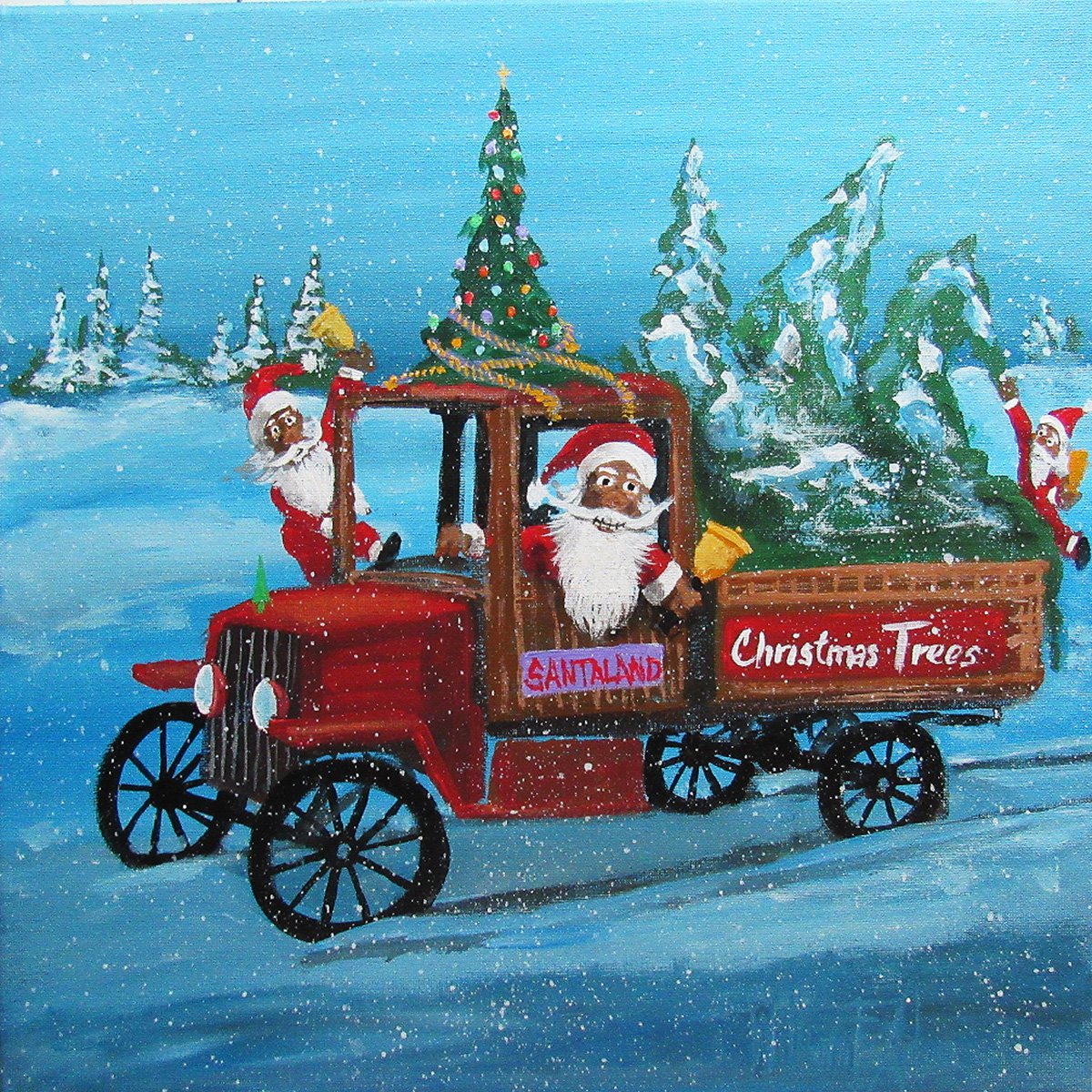 Illustrative Portrait Acrylic Painting By William F. Adams, 14 X 14", O Christmas Tree!, Original Artwork