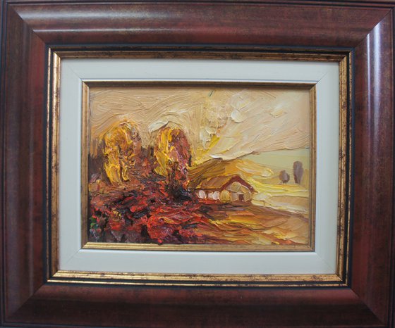 Autumn lanscape, framed oil painting