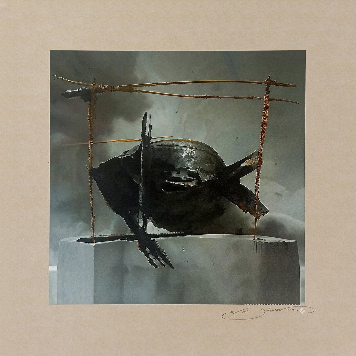 Graphic Abstract Giclee Print By Gokhan Okur, 28 X 28, Stone Fish 02, Original Artwork