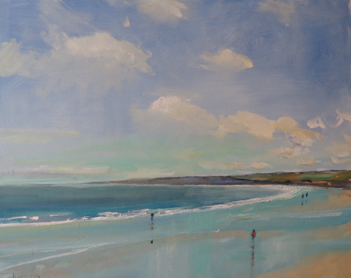 Impressionistic Landscape Oil Painting By Malcolm Ludvigsen, 30 X 24", Filey Bay, July 23, Original Artwork