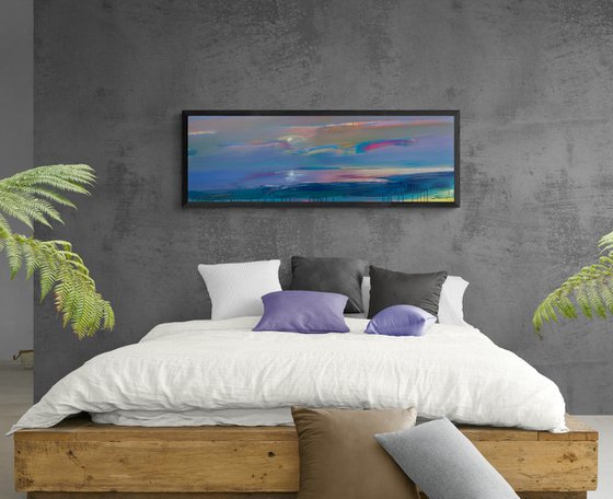 Big horizontal painting - "Gentle sunset" - Expressionism - Minimalism - Seascape