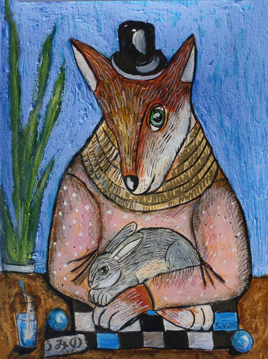 Surrealistic Painting , Magic Mr. Fox By Elizabeth Vlasova, 9 X 12, Artwork For Sale On Artfinder