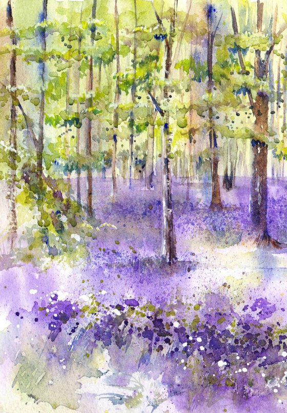Bluebell wood - Spring Landscape Painting, Spring Floral Landscape, Original Landscape Painting, Original Watercolour Painting, Bluebell Landscape