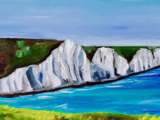 SEVEN SISTERS,   WHITE CLIFFS, SUSSEX . THE ENGLISH Countryside LANDSCAPE, OIL PAINTING. OFFICE URBAN WALL ART