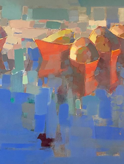 Boats, Original oil painting, Handmade artwork, Large size, One of a kind by Vahe Yeremyan