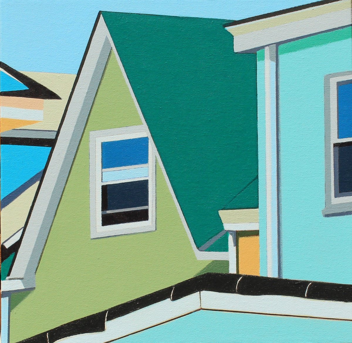 Geometric Cityscapes Acrylic Painting By Gordon Leverton, 13 X 13, Peace Division, Original Artwork