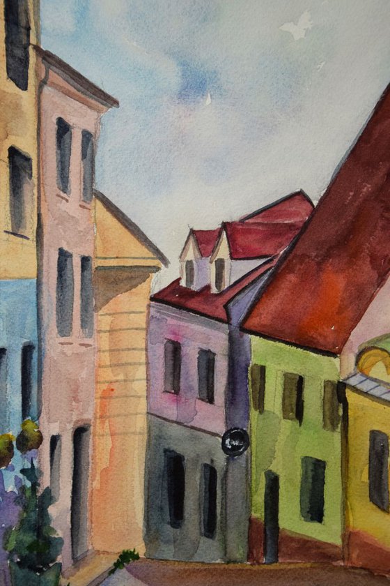 Slovakia Bratislava ORIGINAL watercolor painting, travel city gift, Europe cityscape, plein air artwork