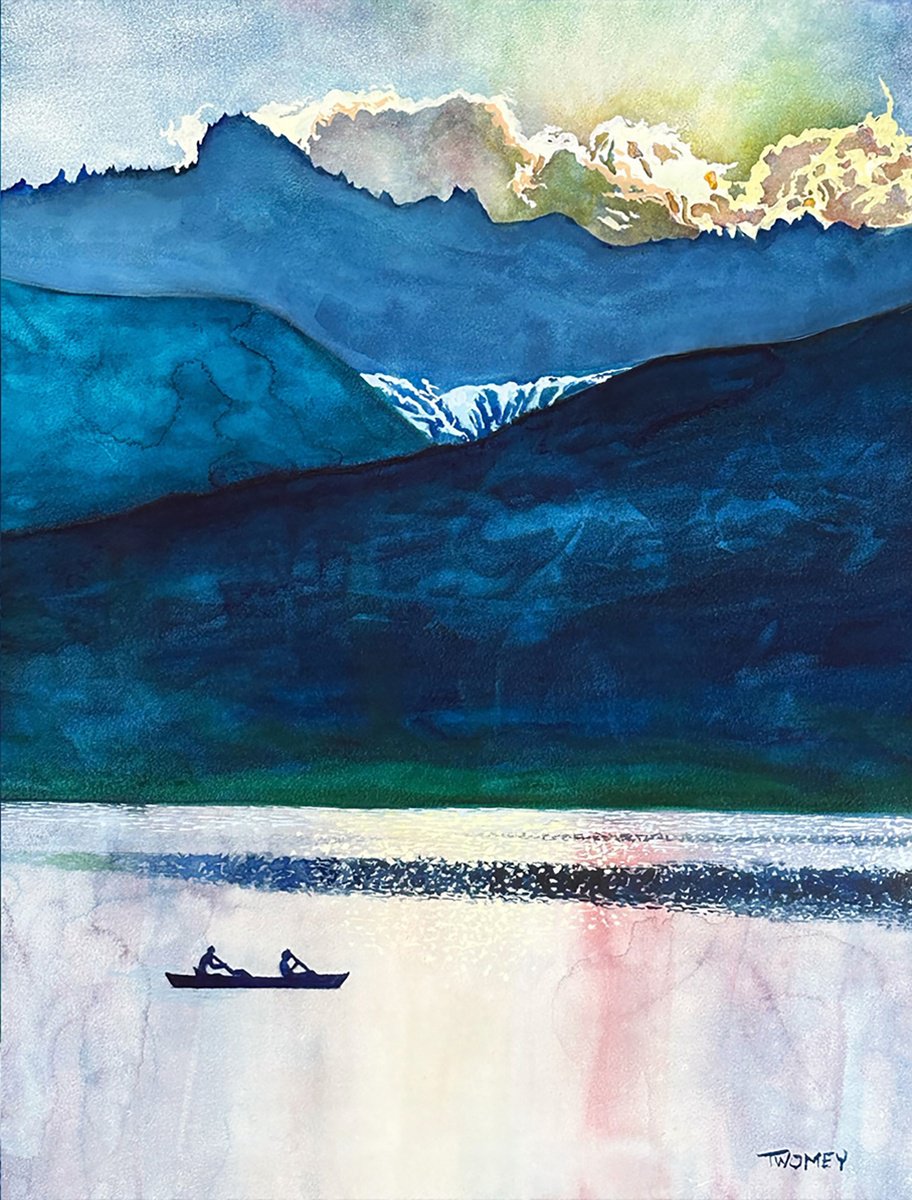 Landscape Painting By Catherine Twomey, 13 X 16, Many Glacier Sunset, Original Artwork