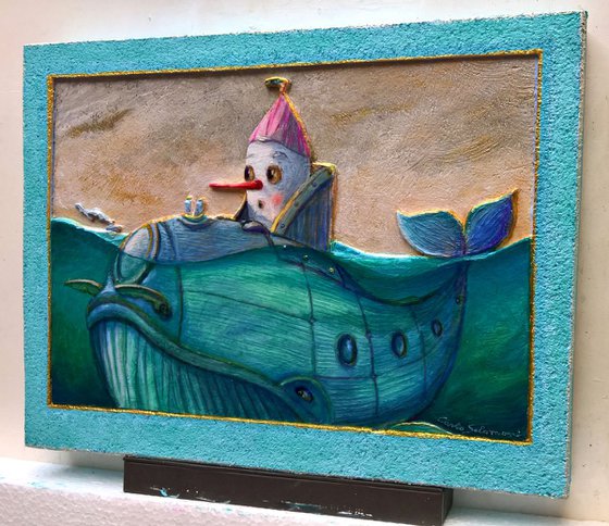 PINOCCHIO AND THE MECHANICAL WHALE - ( 30 x 40,5 x 4 cm )