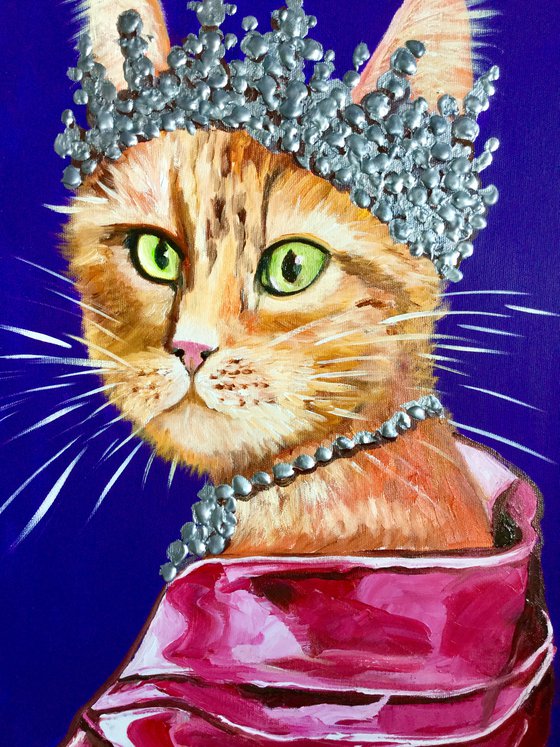 The CAT QUEEN inspired by portrait of Queen Elizabeth II home  urban art feline art for cat lovers gift idea