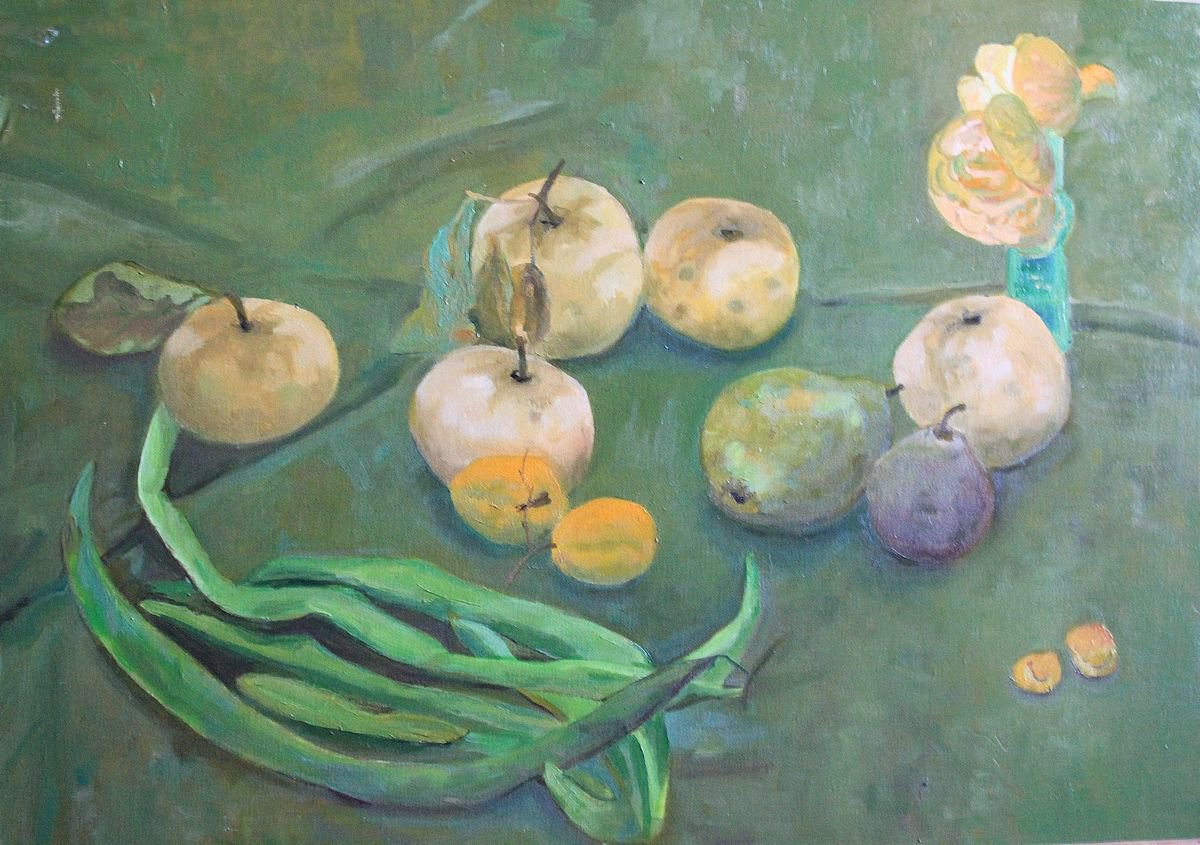 Still life with fruit and beans. by Ludmila Artamoshina