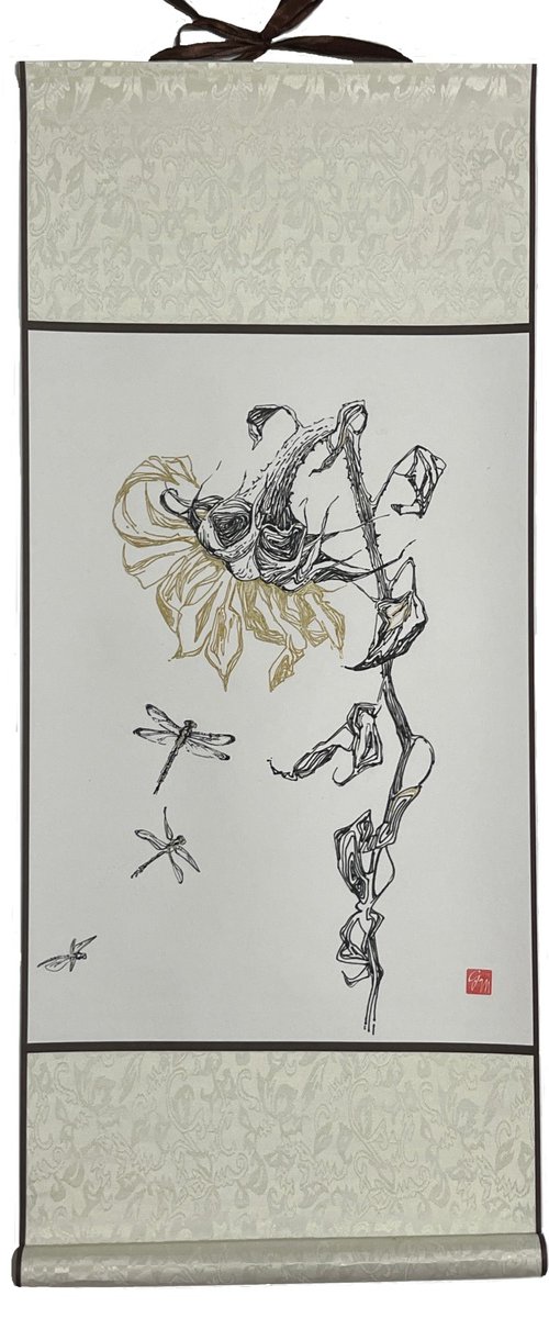 Sunflower and dragonflies by Guzel Min