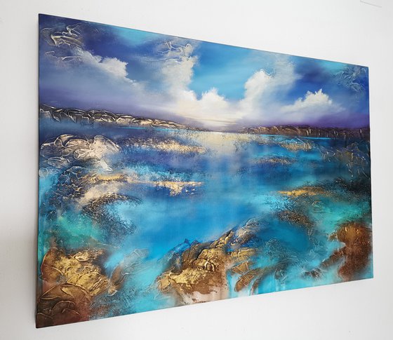 A beautiful large modern semi-abstract seascape painting "Wonderland"