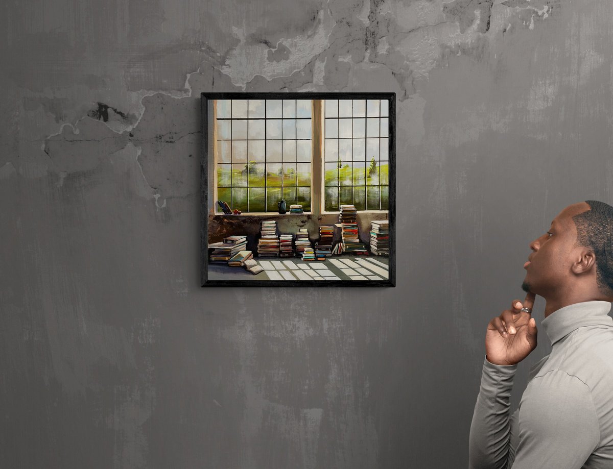 Impressionistic Cityscapes Acrylic Painting By Maria Kireev, 20 X 20", Morning In The Old Library, Original Artwork