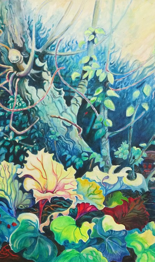 Gnarled Tree and New Rhubarb by Mary Kemp