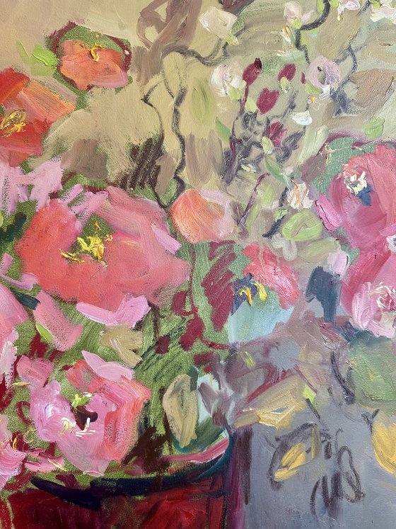 Flowers in a red vase