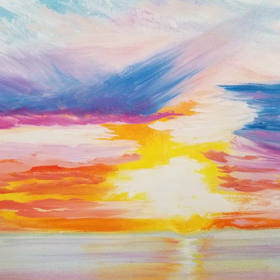 Beach. Sea Landscape. Tropical. Sky and Sea. Sunset. Mothers Day Gift. Original Oil Painting on Canvas. Perfect Gift. Housewarming Gift. Wall Decoration. Home Decor. Wall Art. 22" х 28" (55 х 71.1 cm) 2022. Unframed.