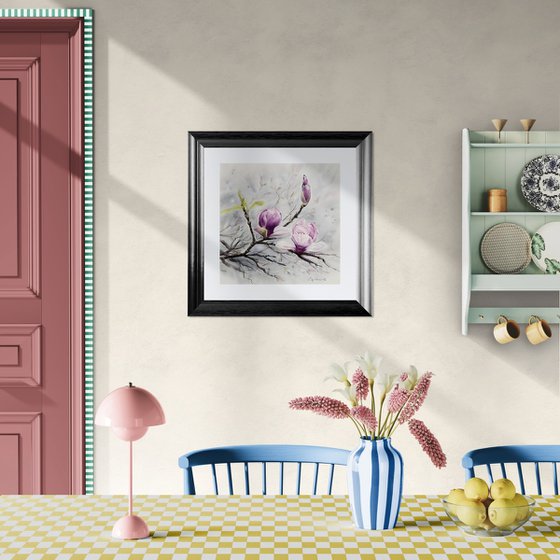 Magnolia, flowers, watercolour