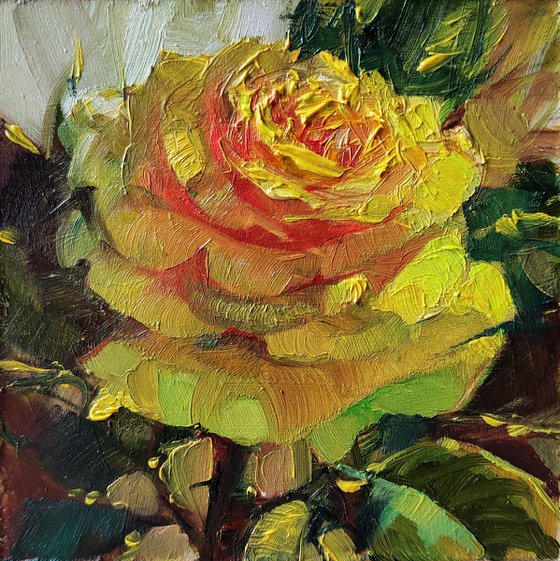 Roses flowers oil painting original, art Floral painting yellow rose artwork impressionist, Easter gift for women