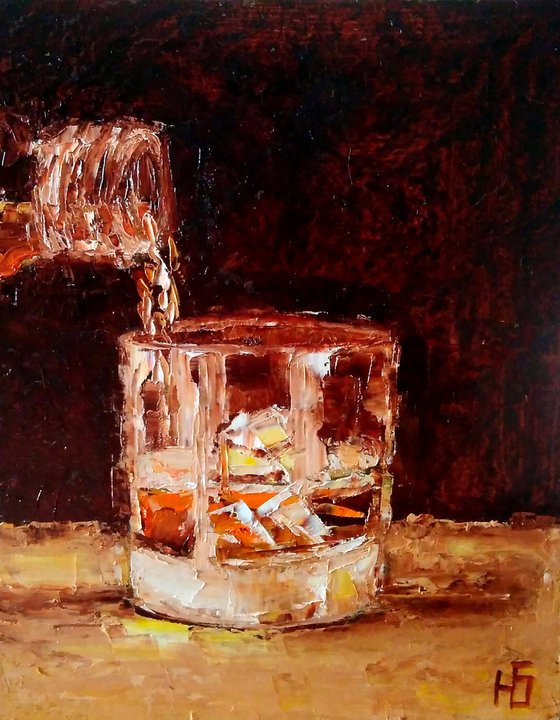 Whiskey, Bourbon Painting Original Art Whiskey Ice Wall Art Cocktail Artwork