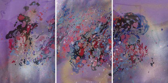 Set of 3 Fluid abstract original paintings on carton - 18J038