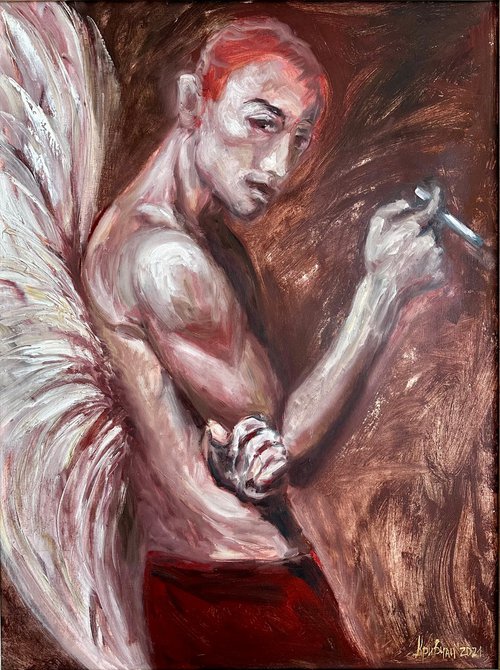 Angel smokes a cigarette by Kateryna Krivchach