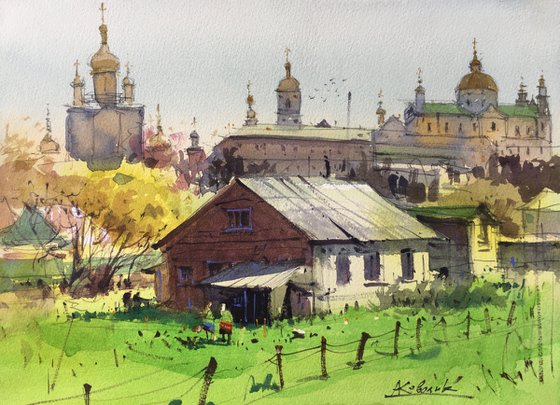 Sunny spring day in Pochaiv Lavra