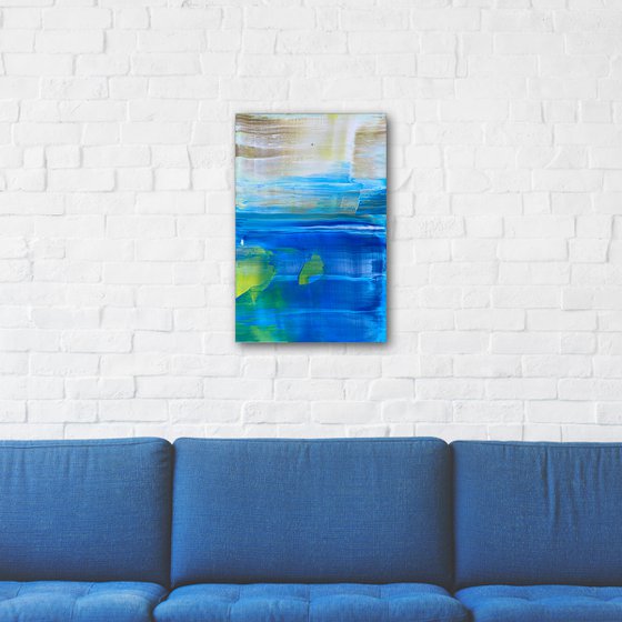 "By The Sea" - FREE USA SHIPPING - Original PMS Abstract Acrylic Painting On Reclaimed Wood Panel - 11.5" x 17.5"